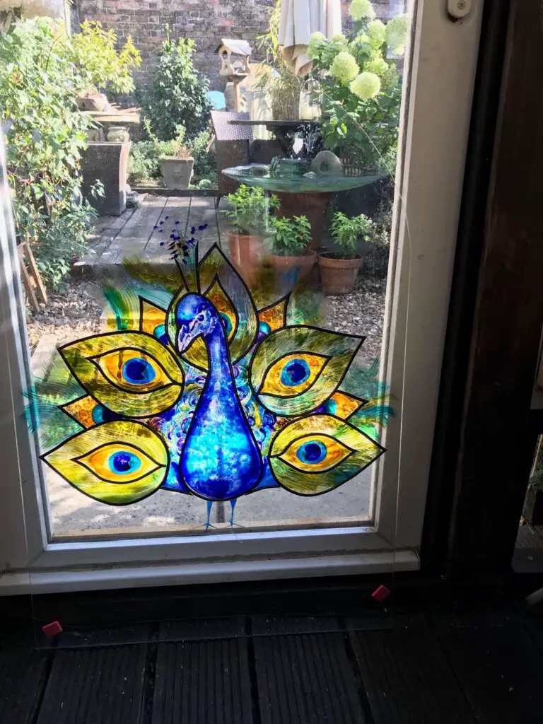 hand painted peacock window