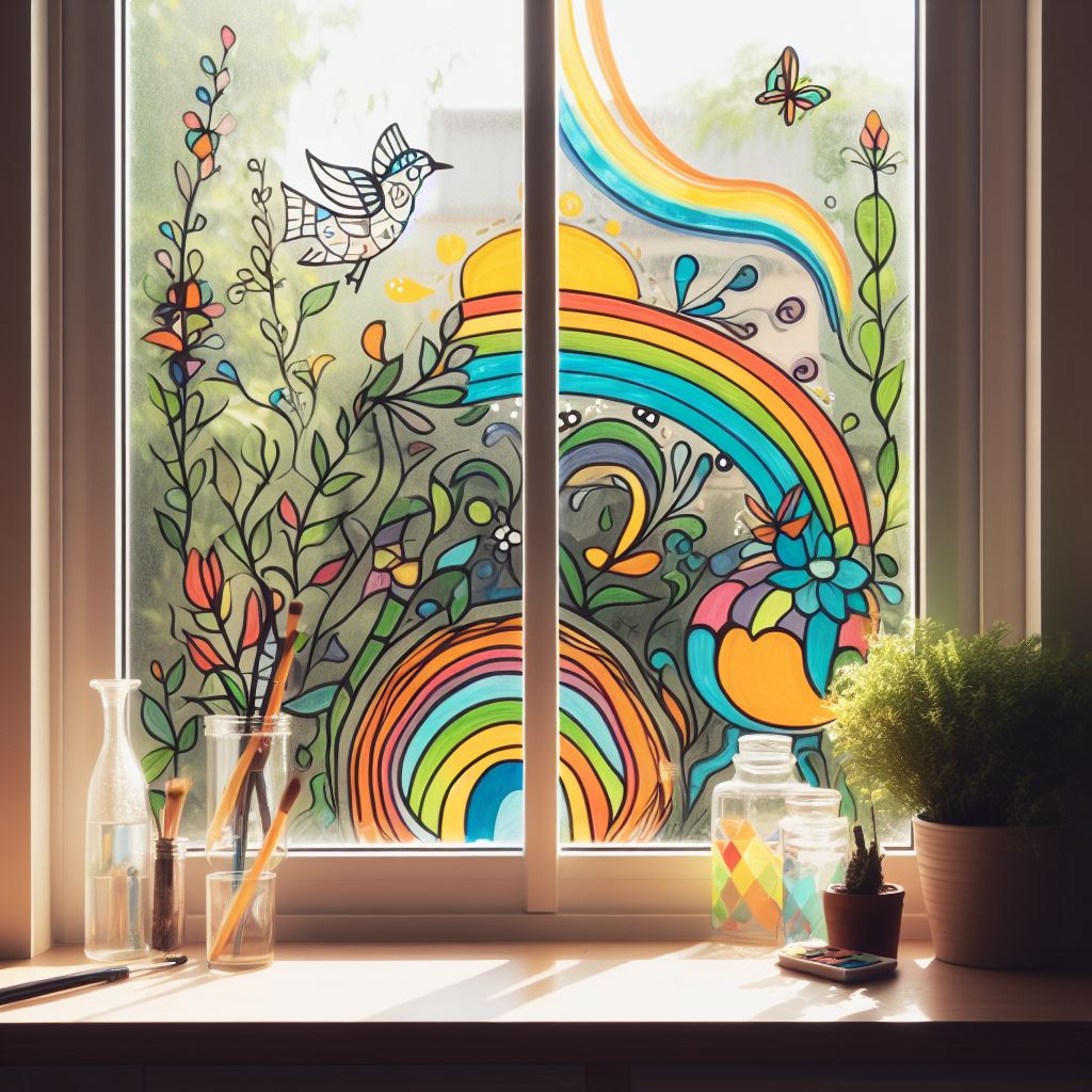 hand painted glass window at home
